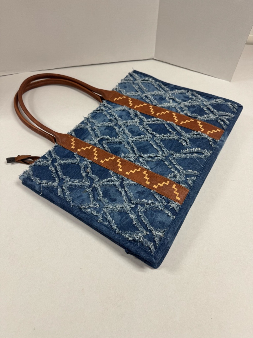 Wrangler Denim Allover Aztec Dual Sided Print Canvas Wide Tote. NEW - Picture 2 of 16